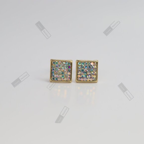 8mm Square Shimmering Stud Earrings in Solid 14K Gold • Modern & Versatile Desig - Picture 3 of 8